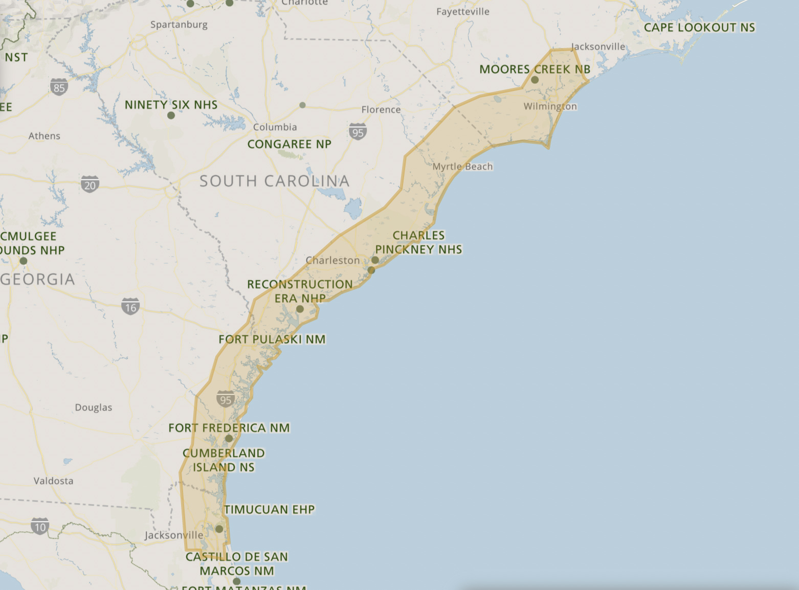 Map of the Gullah Geechee Cultural Heritage Corridor