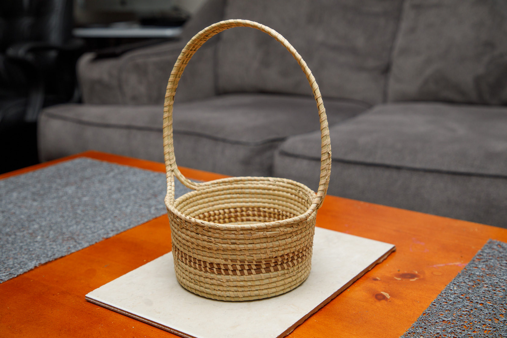 Long-handle sweetgrass basket